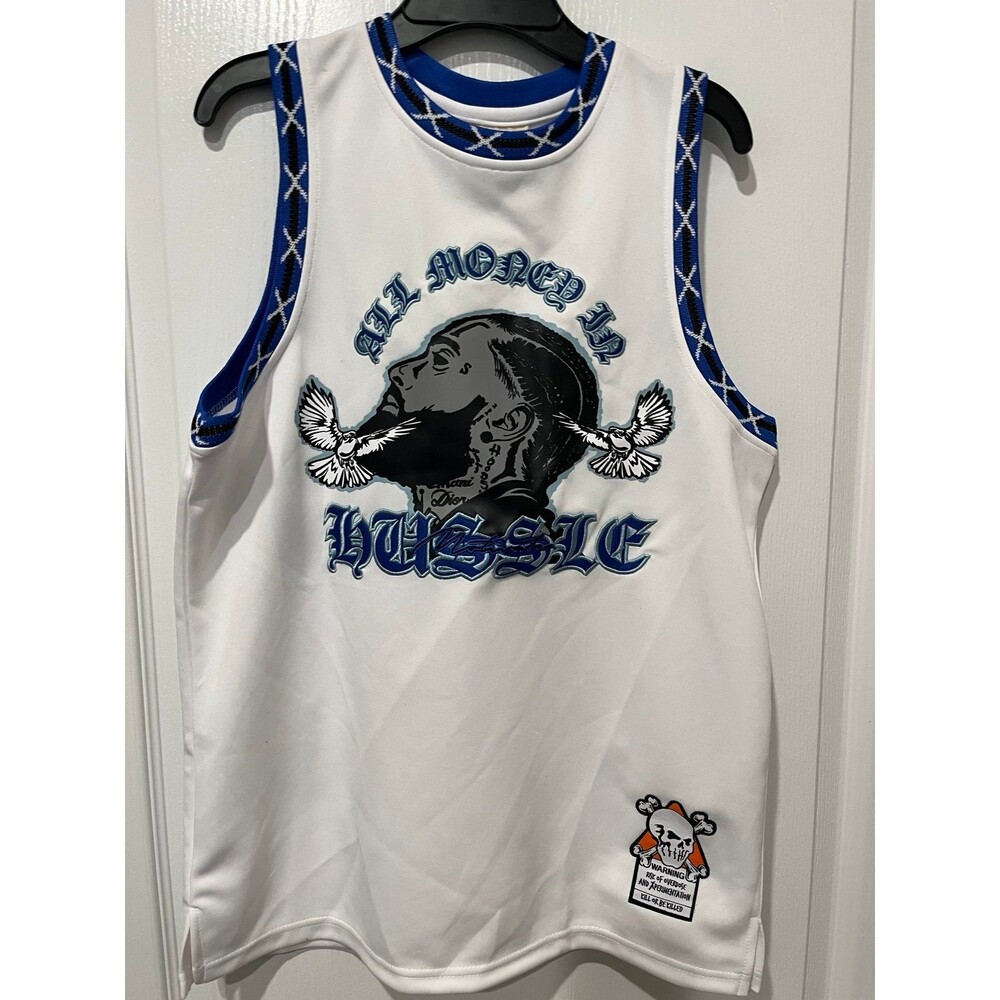Hussle Nipsey Tribute Basketball Jersey Tank Top Size Youth Large White NWT